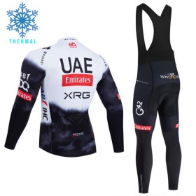 Set Fietsshirt Lange Mouw + Lange Koersbroek 2025 UAE TEAM EMIRATES Winter Thermal Fleece Wit